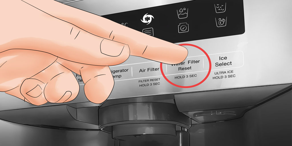 علامت فیلتر آب یخچال ساید ال جی&nbsp; بر روی پنل یخچال