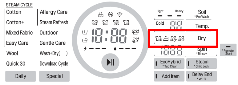 برنامه خشک کن ماشین لباسشویی ال جی